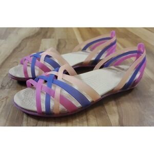 CROCS Sandals Huarache Flat Women Size 7 Vibrant Violet Melon Pink Purple